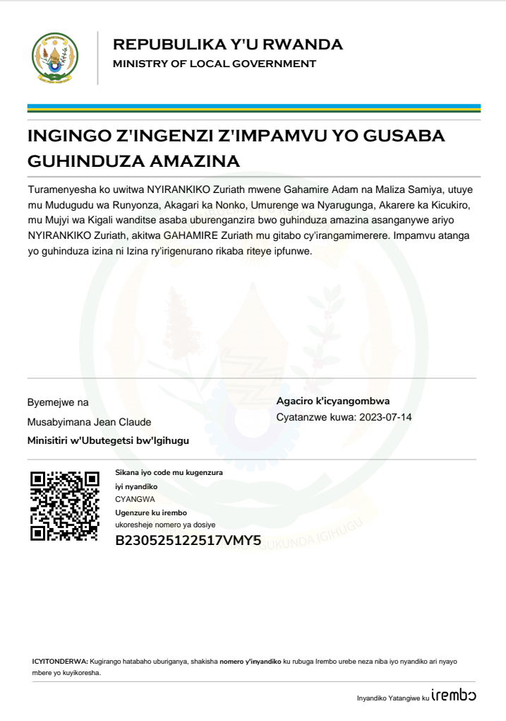 Itangazo ryo guhinduza amazina