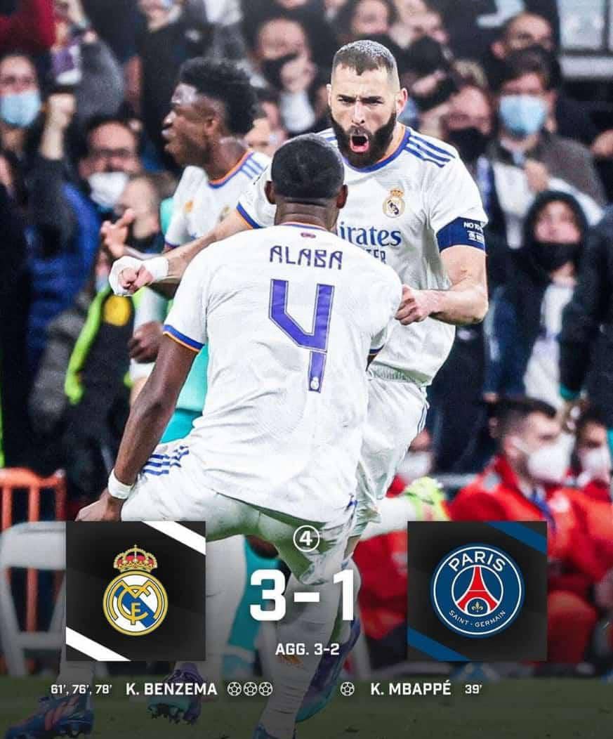 UEFA :Karim Benzema yafashije Real Madrid kugera muri 1/4 nyuma yo gusezerera PSG