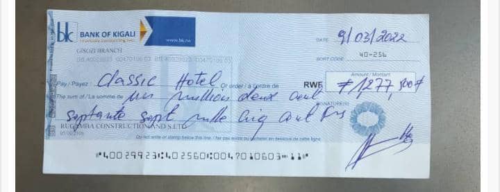 Kigali : Classic hotel igiye kujyana mu nkiko abayihaye Sheke itazigamiye