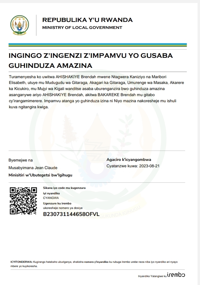 Itangazo ryo guhinduza amazina