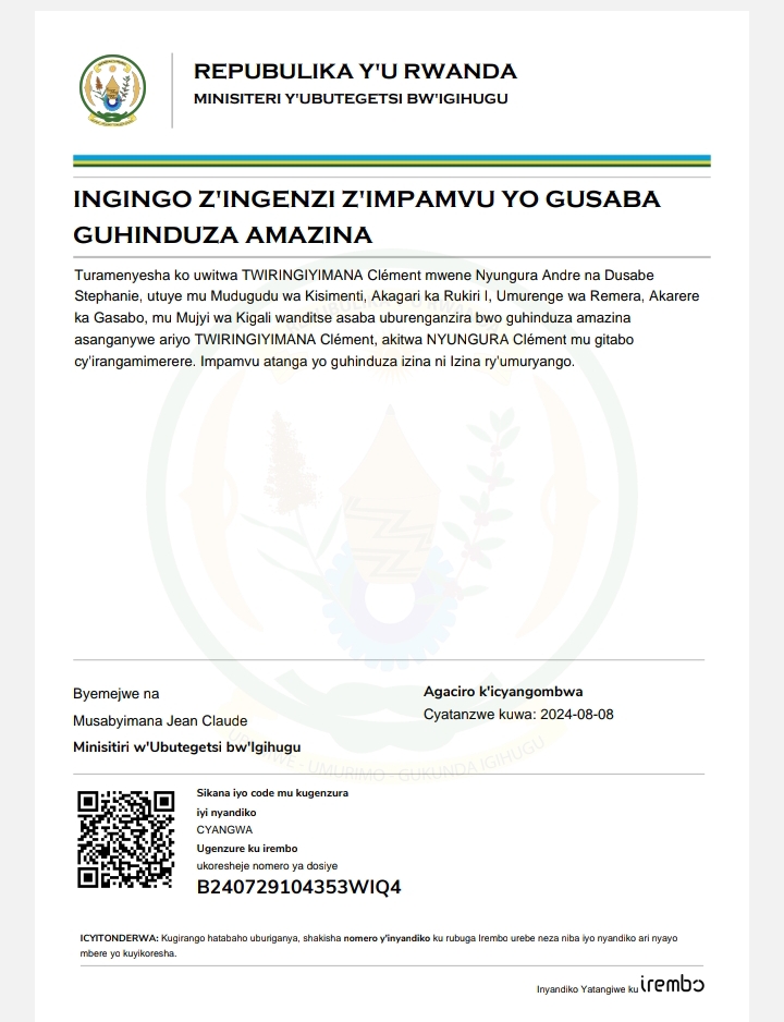Itangazo ryo guhinduza amazina